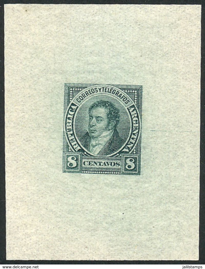 ARGENTINA: GJ.109, 8c. Rivadavia, Die Proof Printed In Green On Very Thin Paper (India), Excellent Quality! - Other & Unclassified