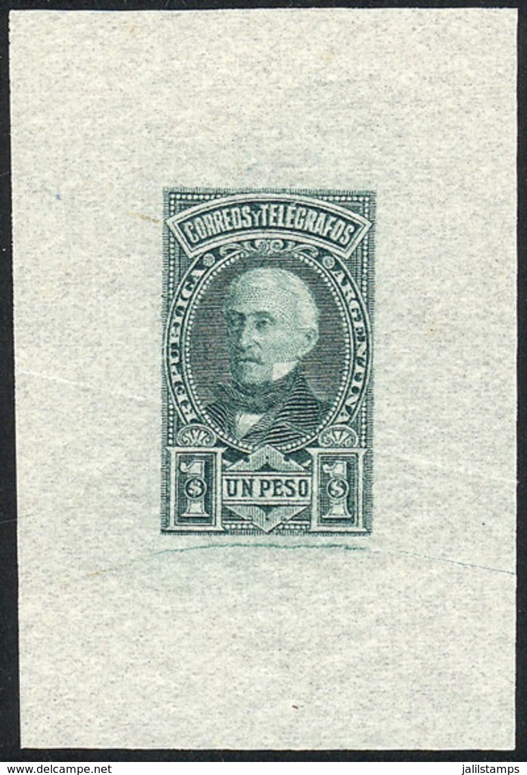 ARGENTINA: GJ.115, 1P. San Martín, Die Proof Printed In Green On Very Thin Paper (India), Excellent Quality! - Sonstige & Ohne Zuordnung
