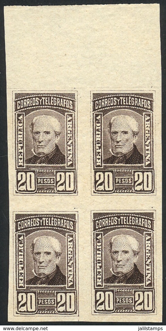 ARGENTINA: GJ.118 20P. Brown, Proof In Dark Chestnut, Block Of 4 Printed On Thin Paper, Excellent Quality, Rare! - Sonstige & Ohne Zuordnung
