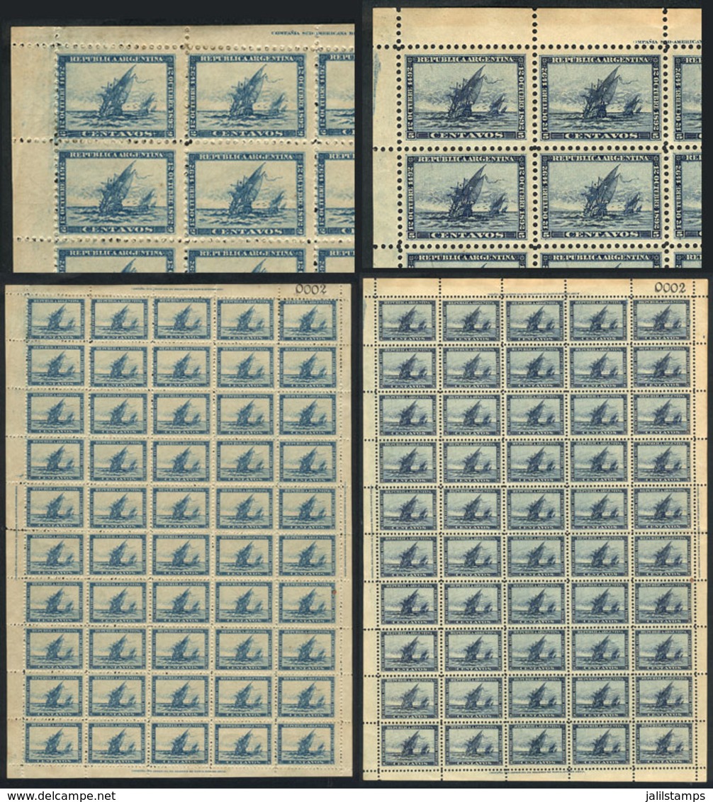 ARGENTINA: GJ.135/6, 1892 Discovery Of America 400 Years, Cmpl. Set Of 2 Values In SHEETS OF 50 EXAMPLES, MNH, Very - Altri & Non Classificati
