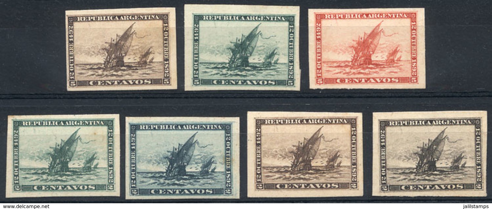 ARGENTINA: GJ.135/136, 1892 Discovery Of America 400 Years (Ships), 7 Different TRIAL COLOR PROOFS (4 Of 2c. And 3 - Altri & Non Classificati