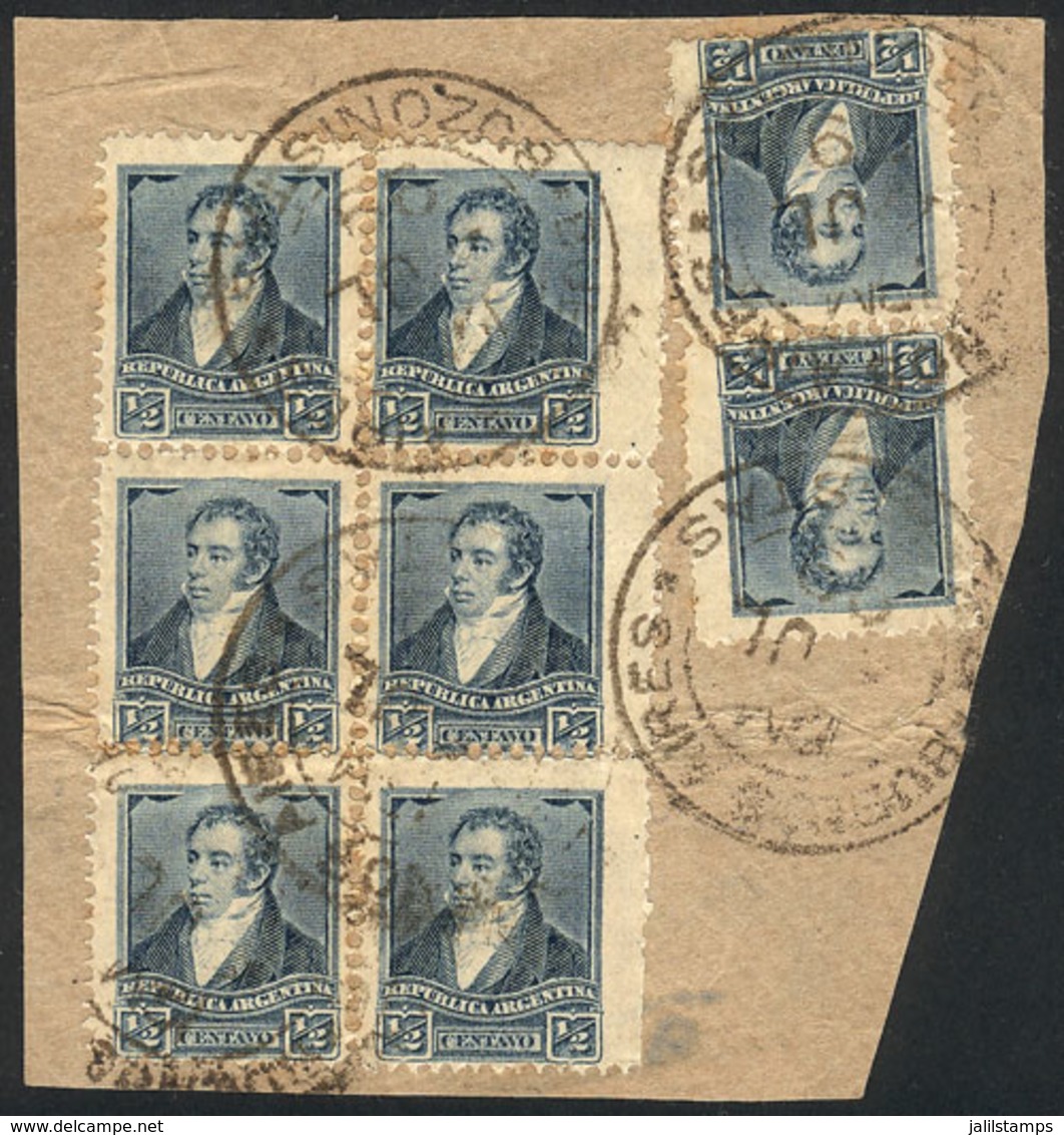 ARGENTINA: GJ.174, Rivadavia ½c. Blue, 8 Examples On A Fragment Used In Buenos Aires In JUL/1899, 3 Of Them JUMBO-s - Altri & Non Classificati