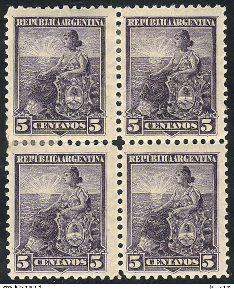 ARGENTINA: GJ.222, 6c. Liberty, PROOF On Purplish Gray, Block Of 4 On Original Paper With Gum And Watermark, Perf 1 - Autres & Non Classés