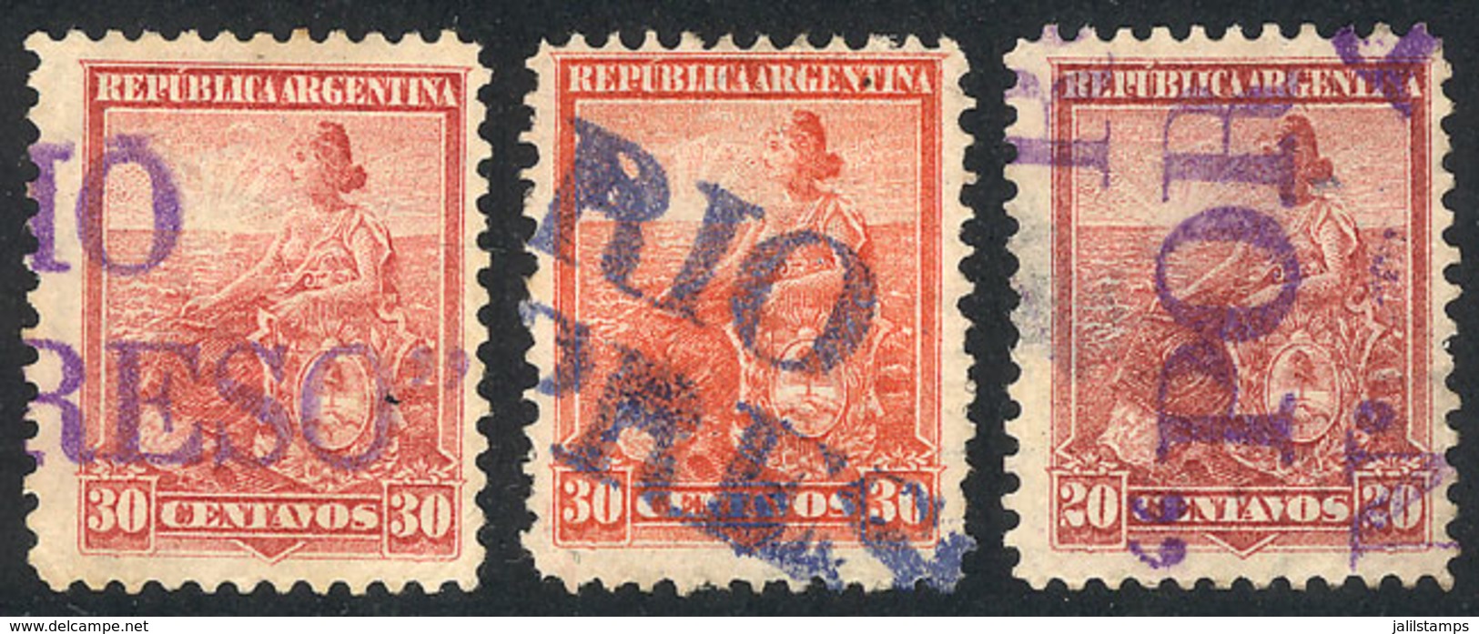 ARGENTINA: GJ.229 + 231 + 232, The Rare Cancel ROSARIO POR EXPRESO Applied On 2 Seated Liberty Stamps Of 30c. (rate - Altri & Non Classificati