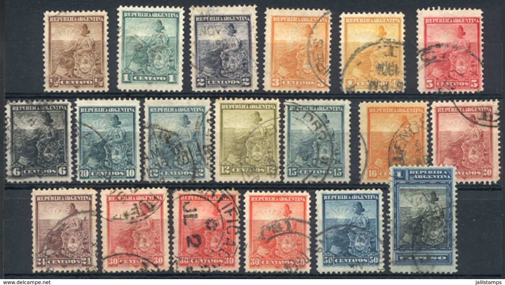 ARGENTINA: GJ.239/57, Seated Liberty, PERFORATION 12, COMPLETE SET Of 19 Values, Excellent Quality! All The Stamps - Autres & Non Classés