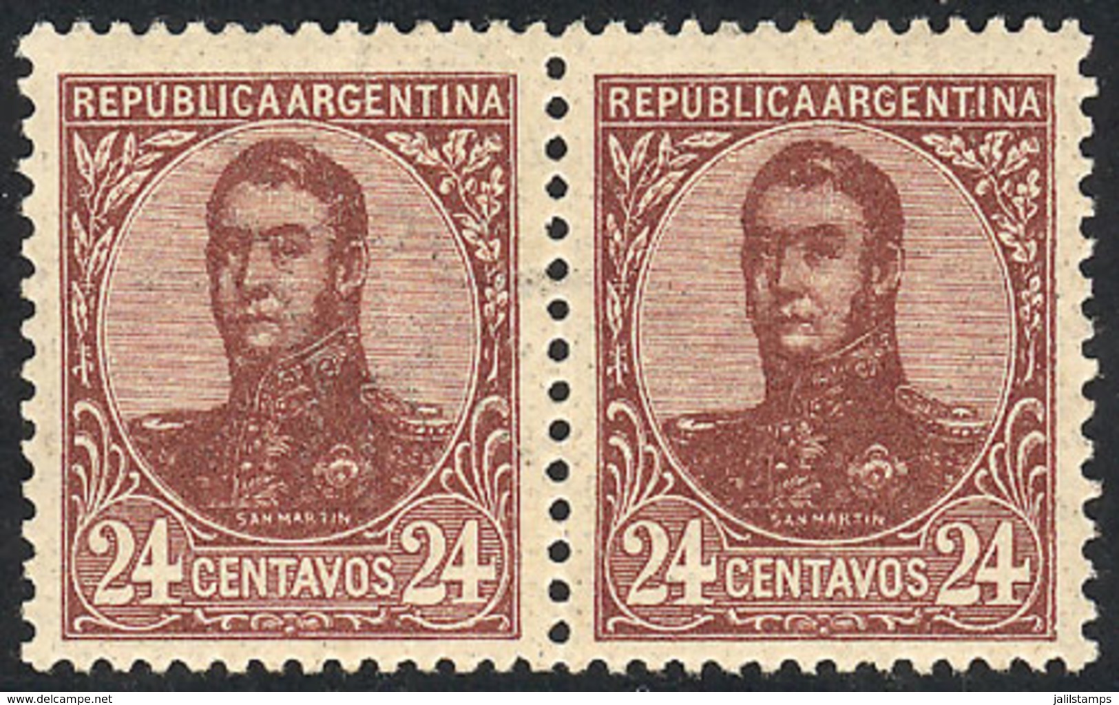 ARGENTINA: GJ.285b, 24c. San Martín In Oval, Pair WITH AND WITHOUT WATERMARK, Excellent Quality, Rare! - Autres & Non Classés