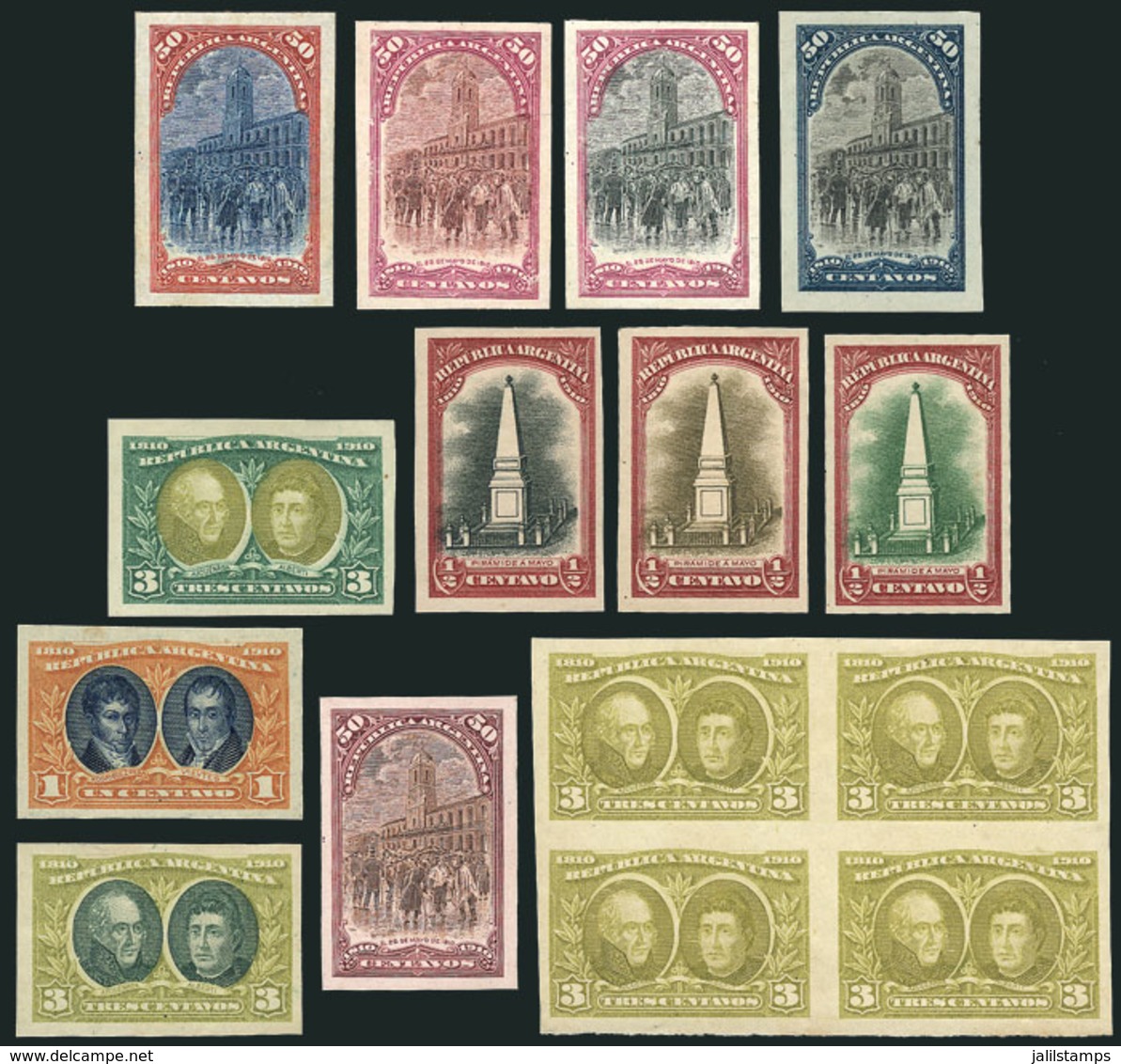 ARGENTINA: GJ.300 + Other Values, Lot Of 16 PROOFS Of The Issue Centenary, All Different, Including A Block Of 4 Of - Altri & Non Classificati