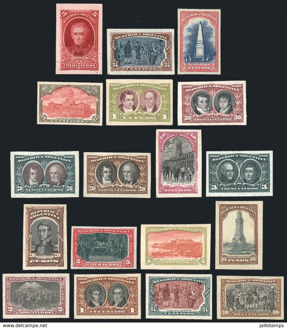 ARGENTINA: GJ.300/315 (incomplete), 1910 Centenary, 17 TRIAL COLOR PROOFS, All Different, Including High Values, Ex - Altri & Non Classificati