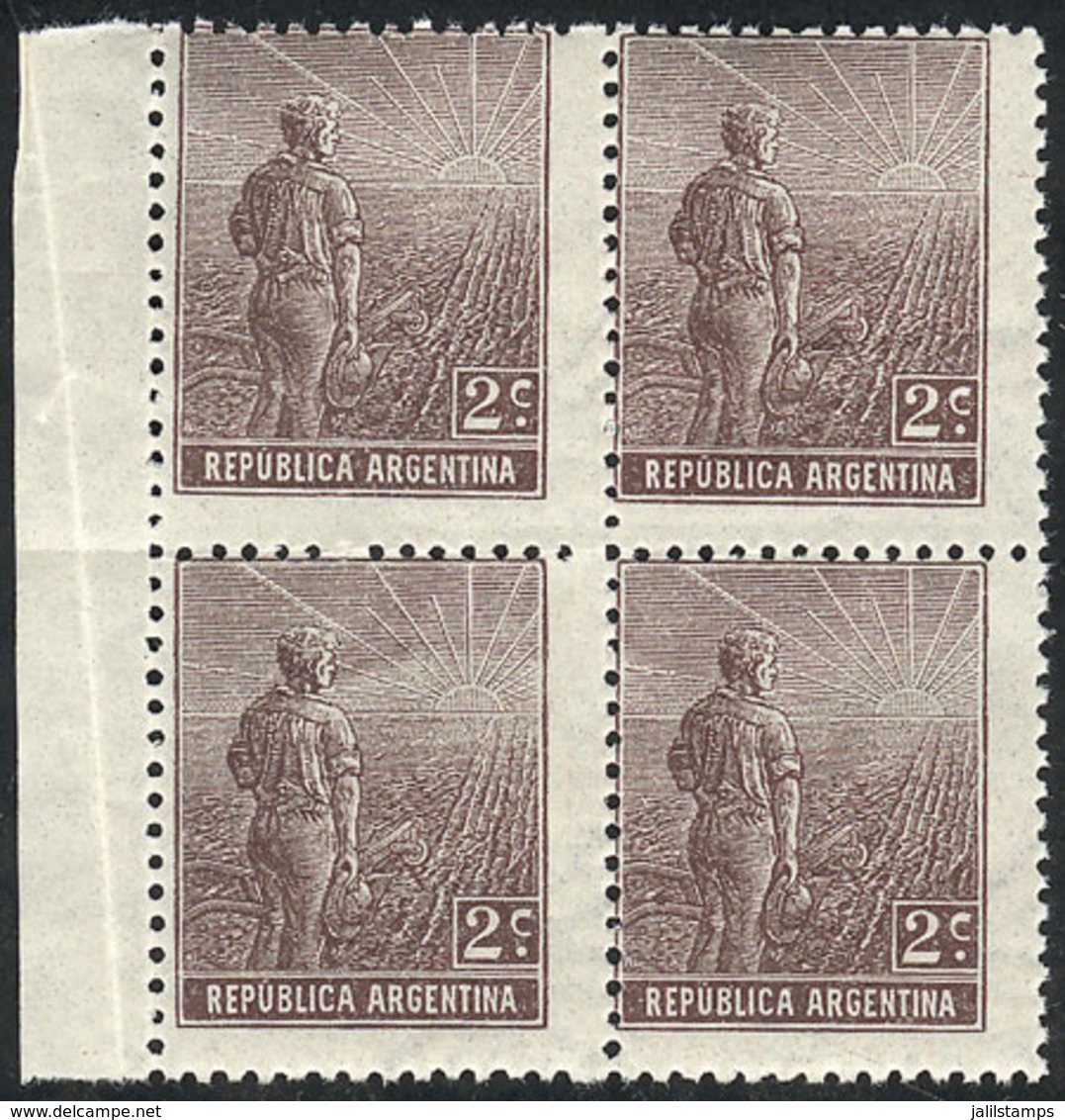 ARGENTINA: GJ.327, 1911 2c. Plowman With Sun Wmk, MNH Block Of 4, Excellent Quality, Very Fresh, With The Gum Appli - Sonstige & Ohne Zuordnung