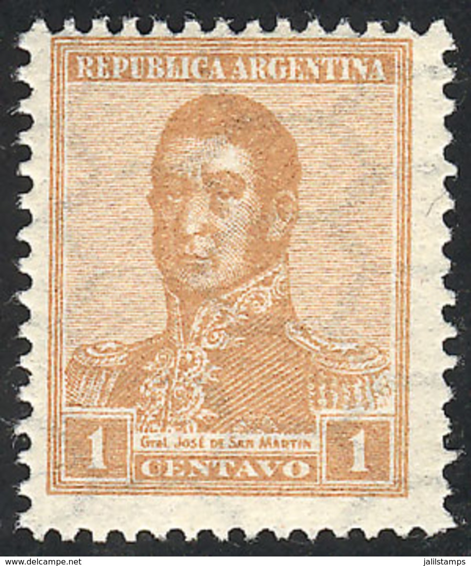 ARGENTINA: GJ.438, 1917 1c. San Martín, Horizontal Honeycomb Wmk, Perf 13½ X 12½, MNH, Superb, Very Rare! - Autres & Non Classés