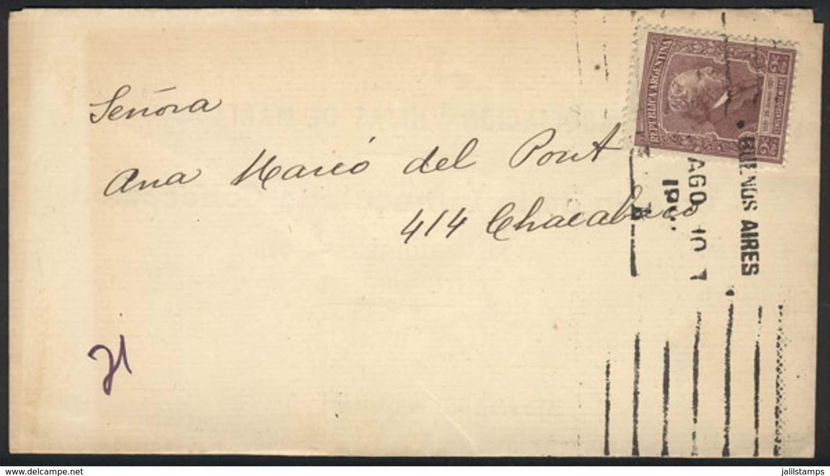 ARGENTINA: GJ.526, 2c. Mitre Franking ALONE A Cover Used In Buenos Aires In 1921, VF! - Sonstige & Ohne Zuordnung