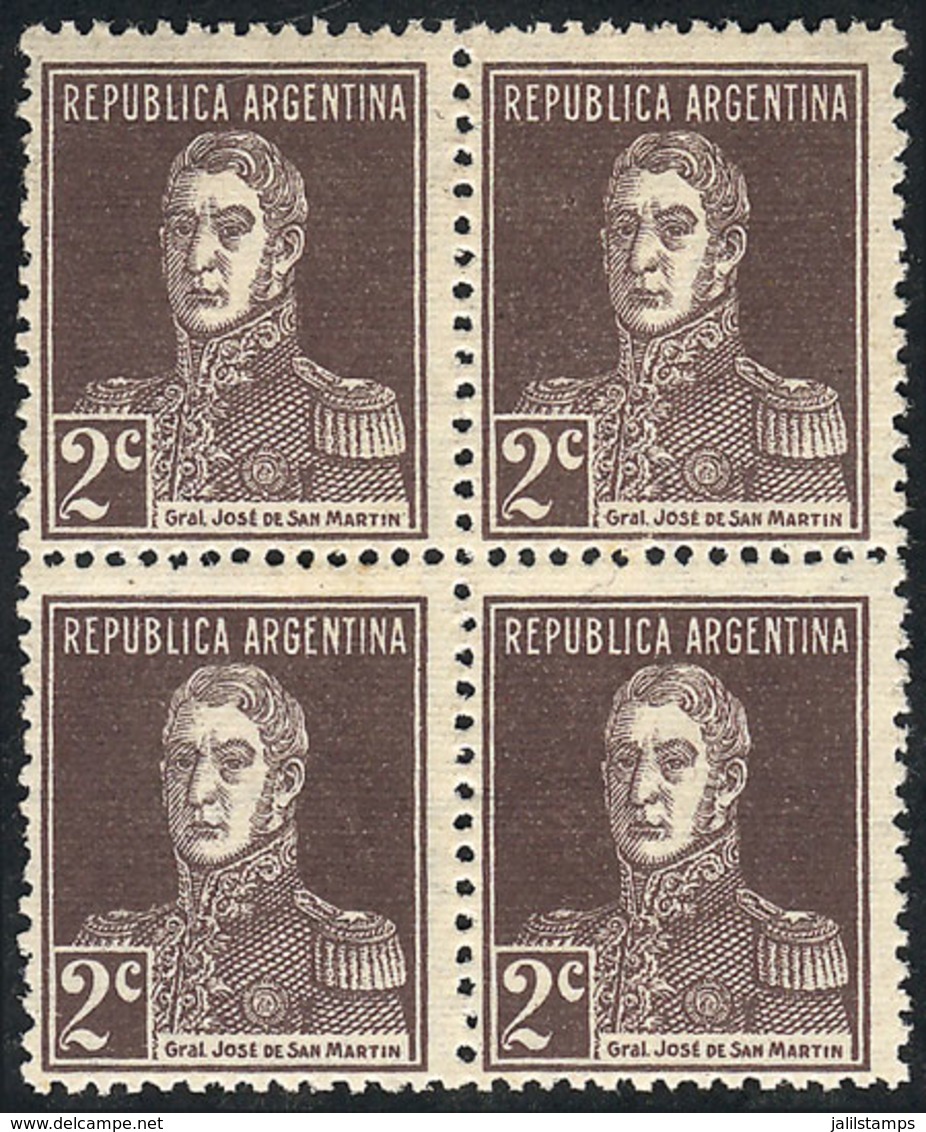 ARGENTINA: GJ.613, Block Of 4 Of 2c. San Martín Printed On RIBBED PAPER, As Fresh And Impeccable As The Day It Was - Altri & Non Classificati