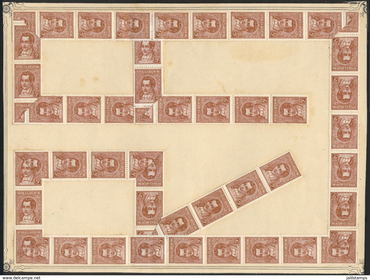 ARGENTINA: GJ.800, Moreno 5c. Typographed, Chalky Paper, Fantastic STRIP OF MORE THAN 50 STAMPS, Mounted On Page Of - Altri & Non Classificati