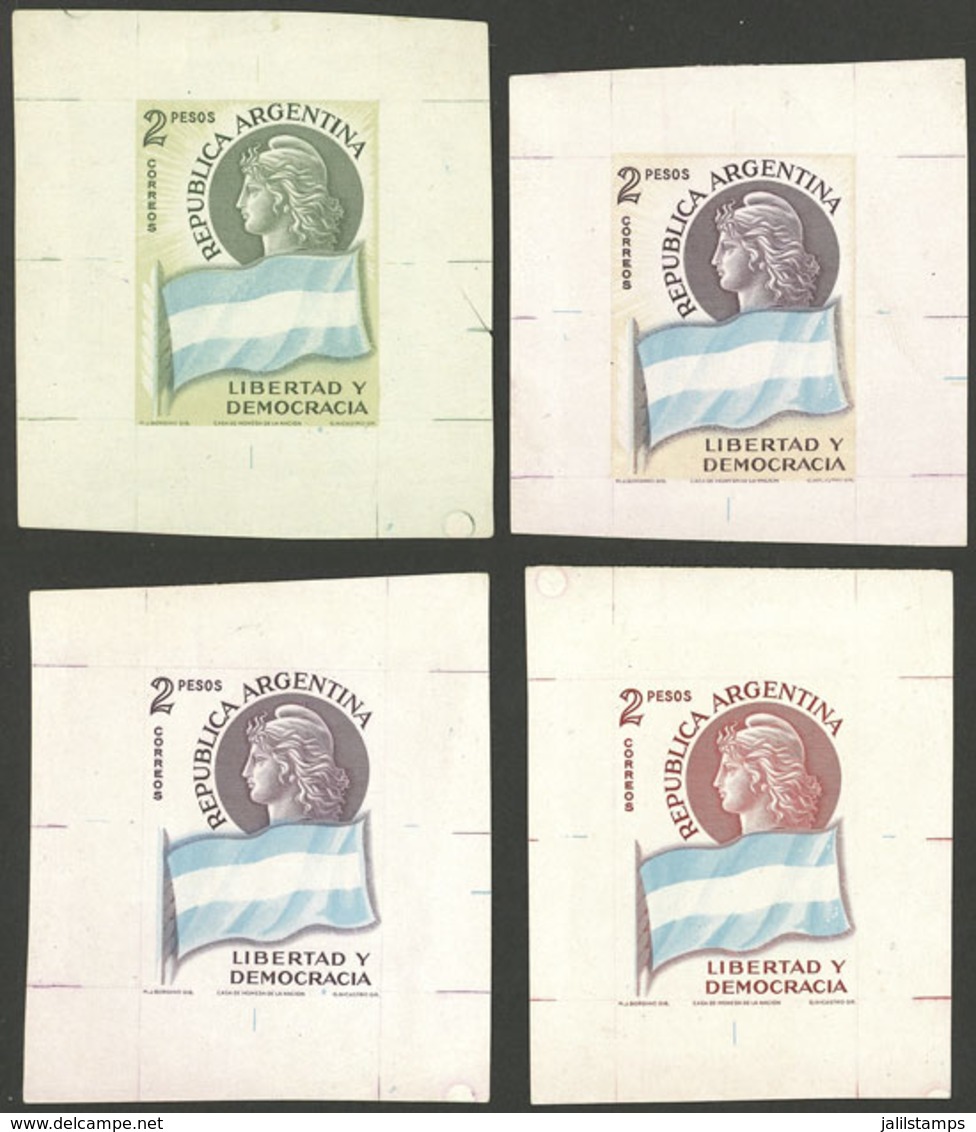 ARGENTINA: GJ.1106, 1958 2P. Transmission Of Presidential Power (flags), 4 Different DIE PROOFS Printed On Paper Of - Otros & Sin Clasificación