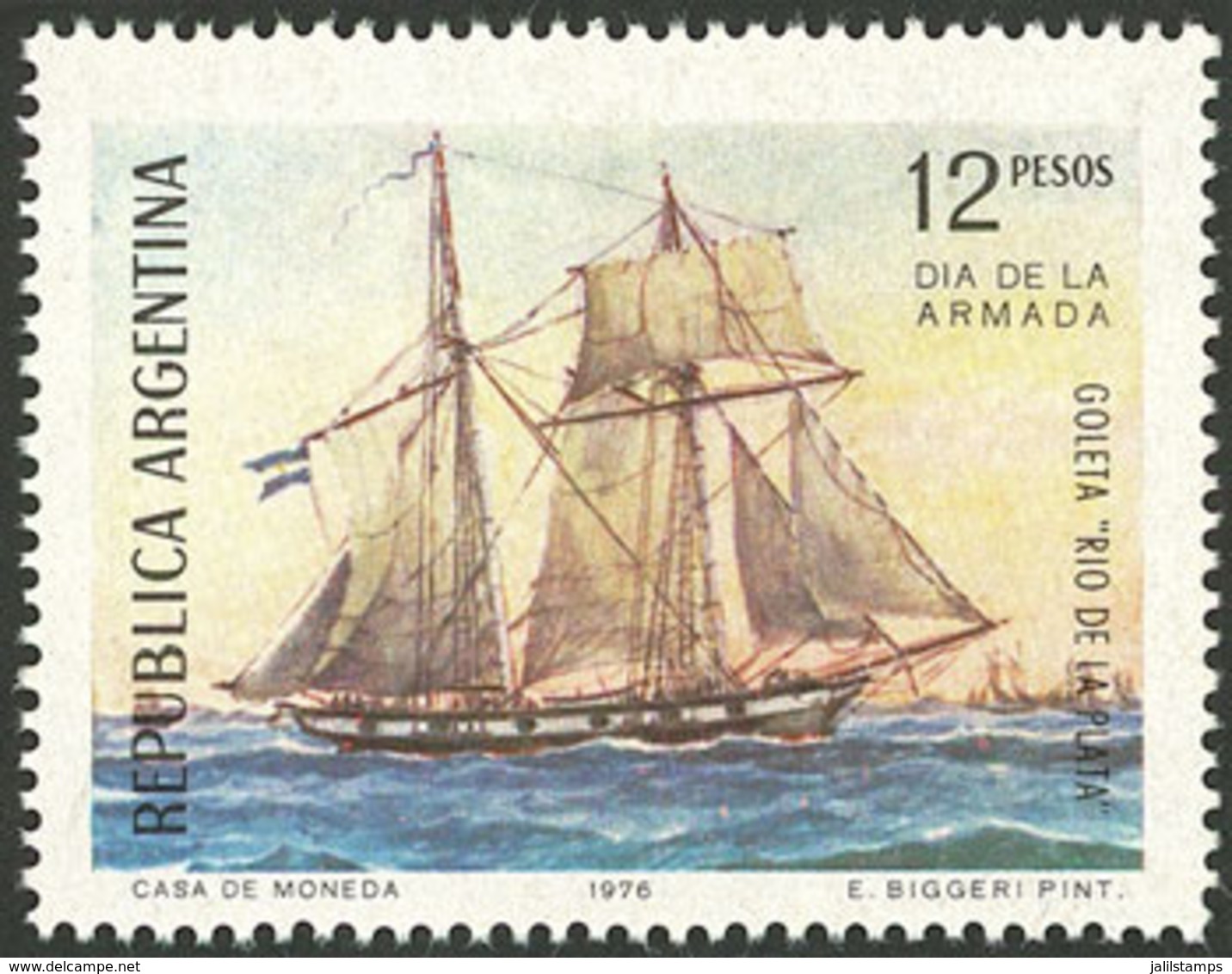 ARGENTINA: GJ.1718A, 1976 Navy Day (ship Río De La Plata) Printed On UNSURFACED PAPER (very Different From Normal P - Other & Unclassified