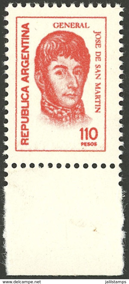 ARGENTINA: GJ.1758B, 1977/8 110P. San Martín Printed On FLUORESCENT UNSURFACED PAPER, Extremely Rare, End-of-roll J - Autres & Non Classés