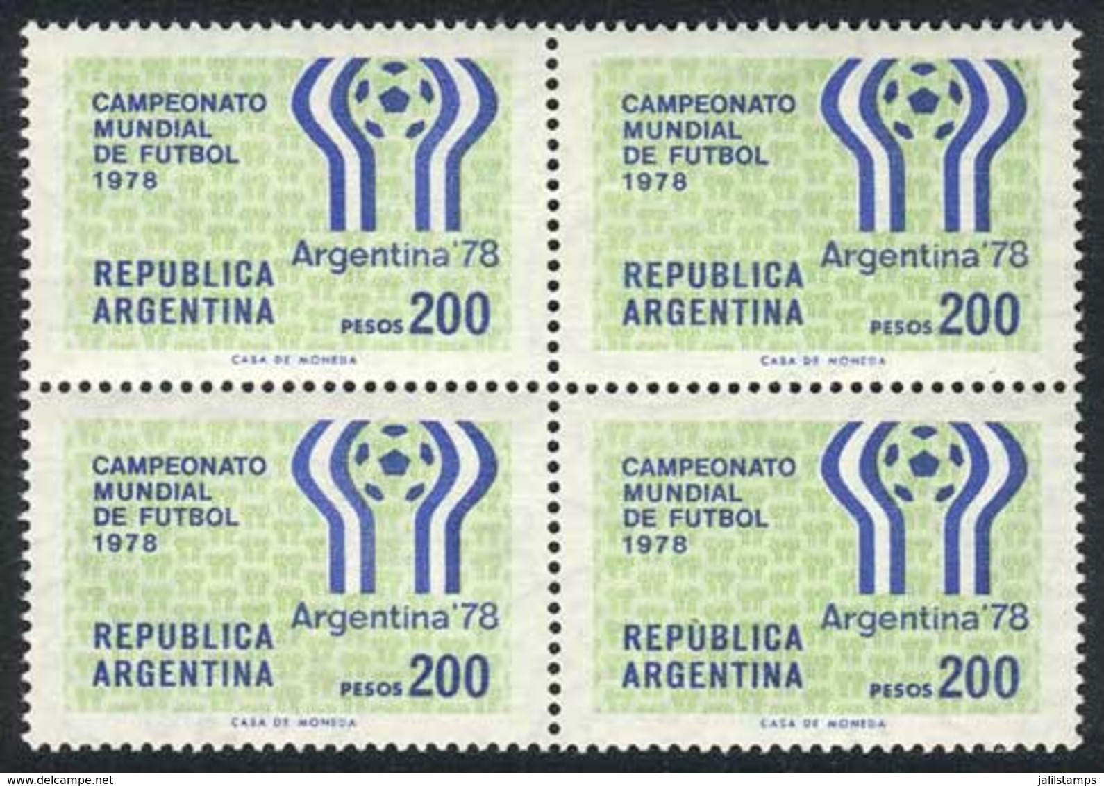 ARGENTINA: GJ.1788N, 1977 200P. Football World Cup, Block Of 4 Printed On UV Neutral Unsurfaced Paper With WATERMAR - Autres & Non Classés