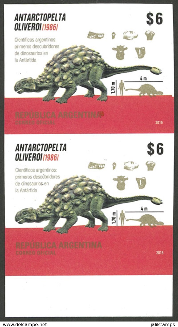 ARGENTINA: GJ.4079P, 2015 Dinosaurs In Antarctica, IMPERFORATE PAIR, VF Quality! - Sonstige & Ohne Zuordnung