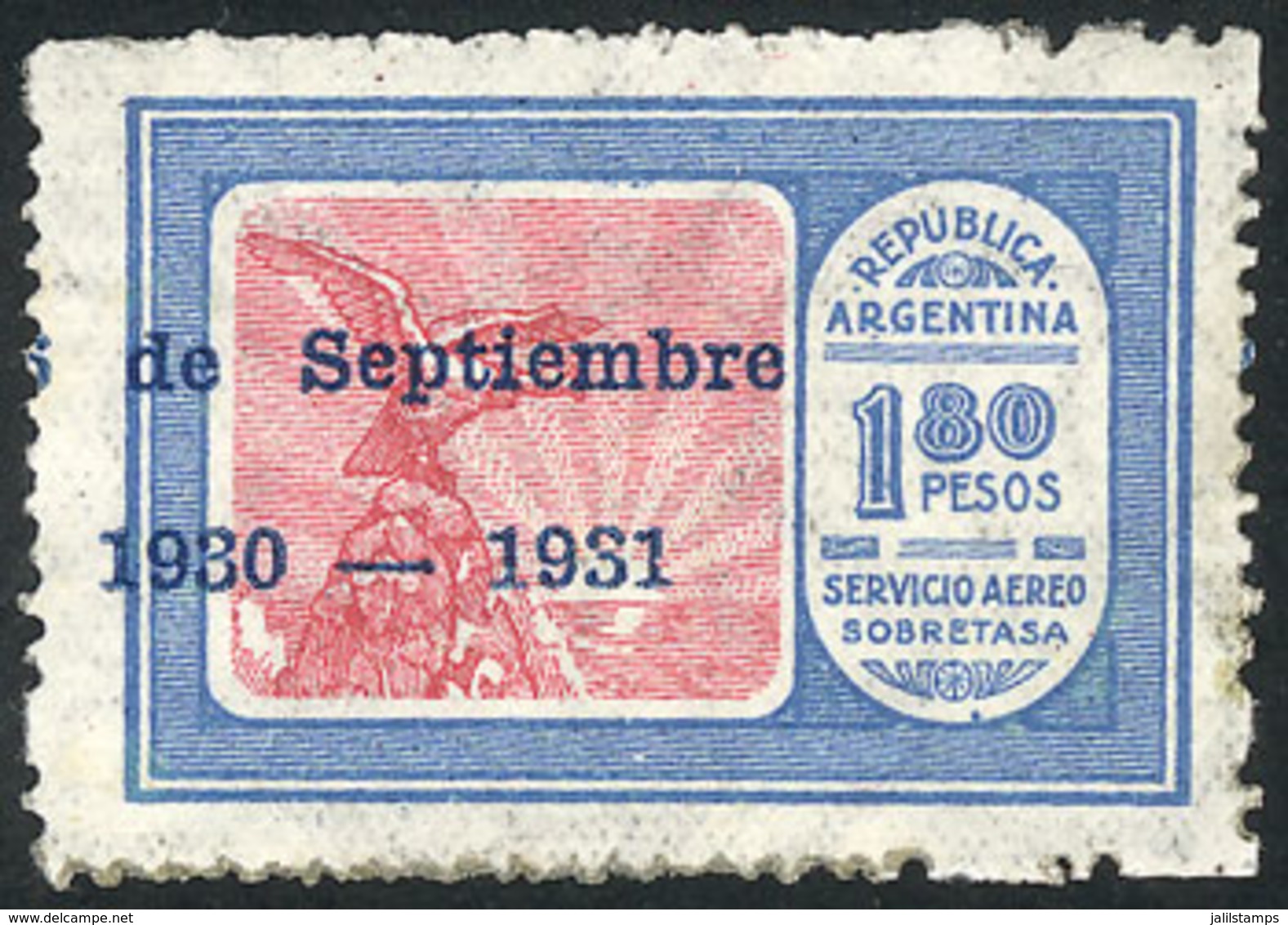 ARGENTINA: GJ.718, With VARIETY: Very Shifted Overprint, Partially Outside The Stamp, Very Nice! - Poste Aérienne