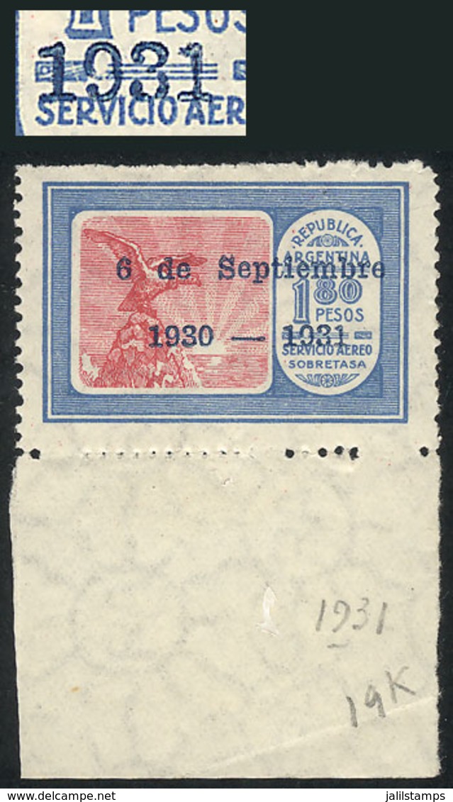 ARGENTINA: GJ.718, Beautiful Example With Lower Sheet Margin, And VARIETY: 9" Of "1931" Open, Excellent Quality! - Luftpost