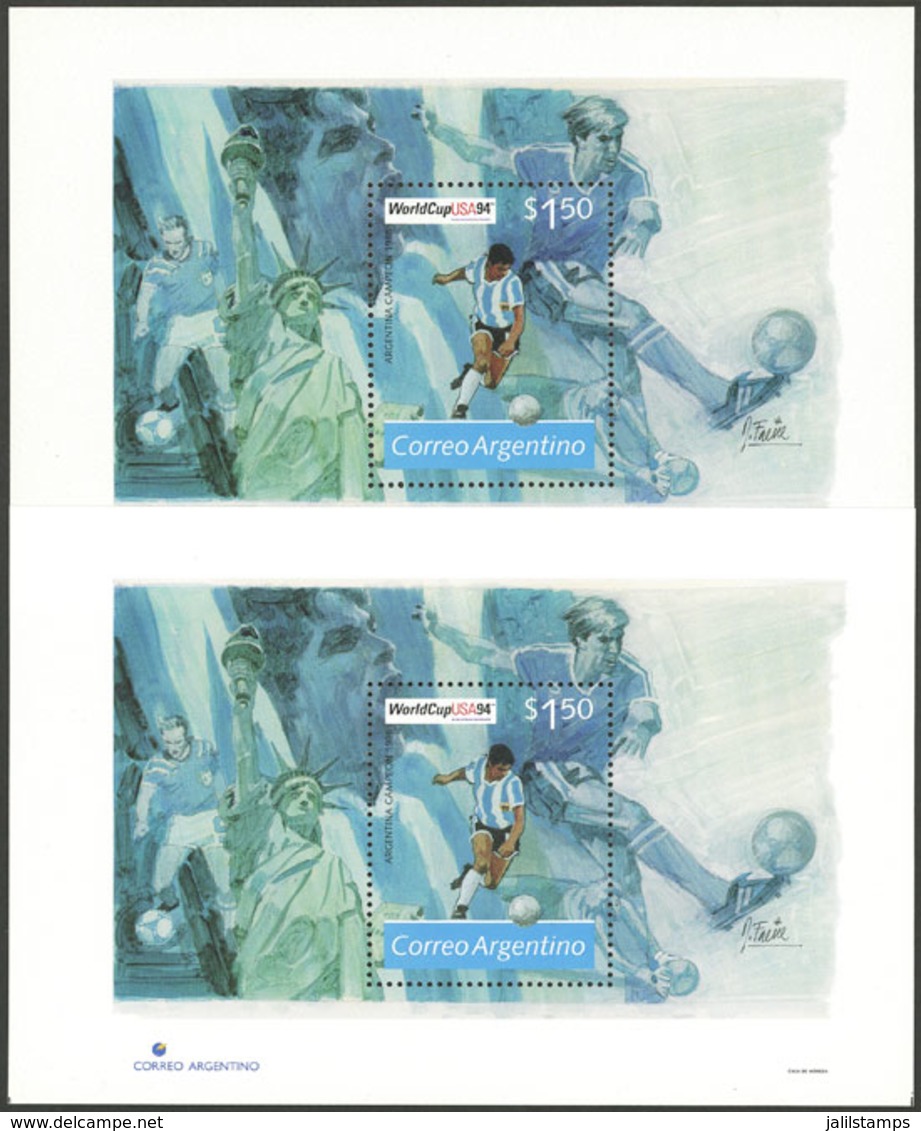 ARGENTINA: GJ.107a, 1994 Football World Cup, Printed On UNSURFACED PAPER (not Very Glossy, Normal Paper Is Very Gl - Blocchi & Foglietti