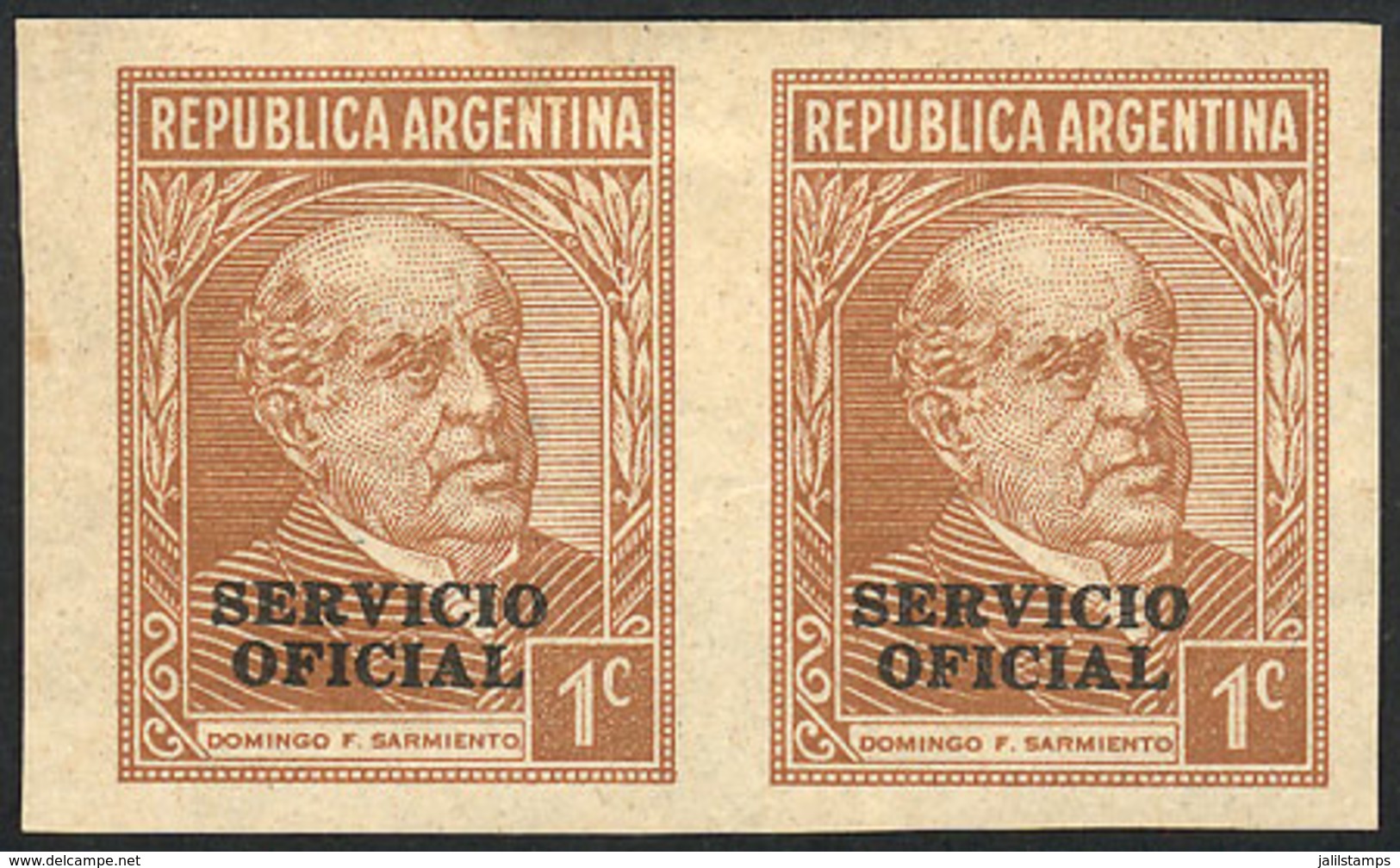 ARGENTINA: GJ.630, 1935 1c. Sarmiento, PROOF Printed On Paper For Specimens, Pair Of VF Quality! - Blocchi & Foglietti