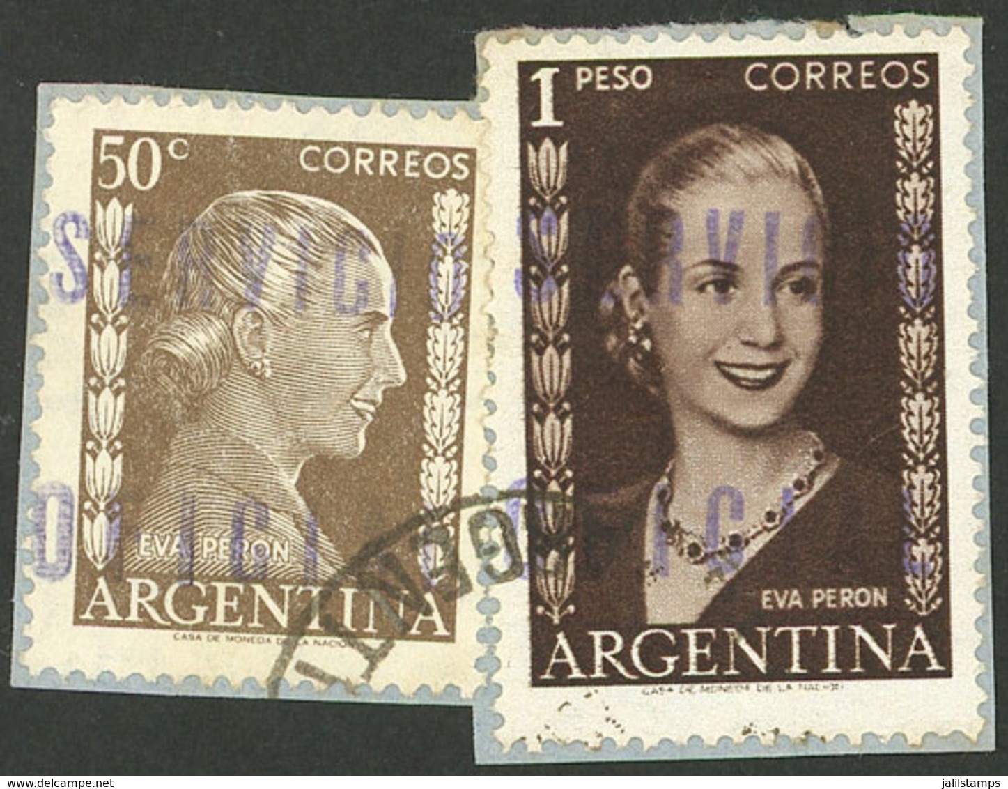 ARGENTINA: GJ.818 + 821, Presidencia De La Nación, Eva Perón 50c. On Imported Unsurfaced Paper + 1P. With Inscript - Blocchi & Foglietti
