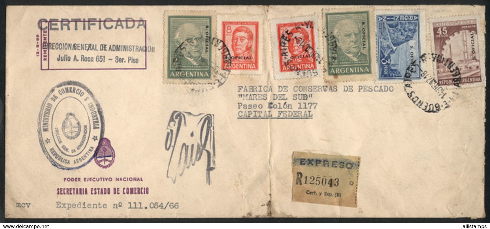 ARGENTINA: Registered Cover Used In Buenos Aires With Spectacular Multicolor Postage Of 80P. (5 Different Stamps!) - Service