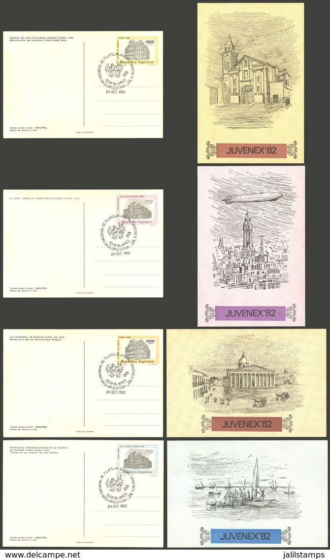 ARGENTINA: GJ.TAR-102/105, 1982 JUVENEX Exhibition, Cmpl. Set Of 4 Overprinted Postal Cards WITH POSTMARK Of The - Interi Postali