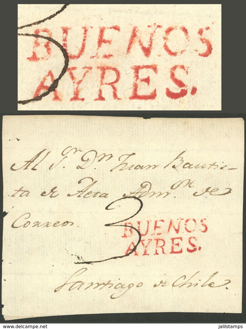 ARGENTINA: GJ.BUE 4, Front Of A Folded Cover Sent To Santiago De Chile (circa 1780), With The Red Mark "BUENOS AYRE - Voorfilatelie