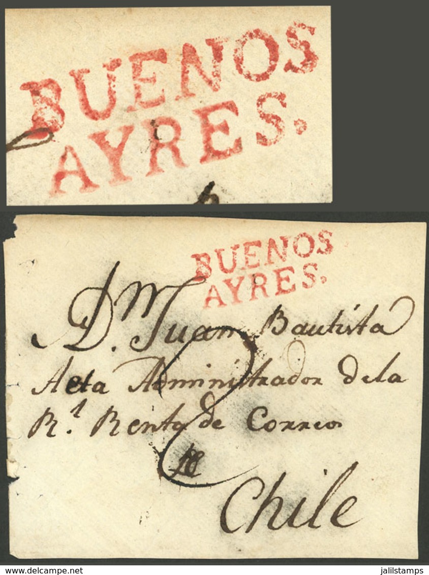 ARGENTINA: GJ.BUE 4, Front Of A Folded Cover Sent To Santiago De Chile (circa 1780), With The Red Mark "BUENOS AYRE - Prefilatelia