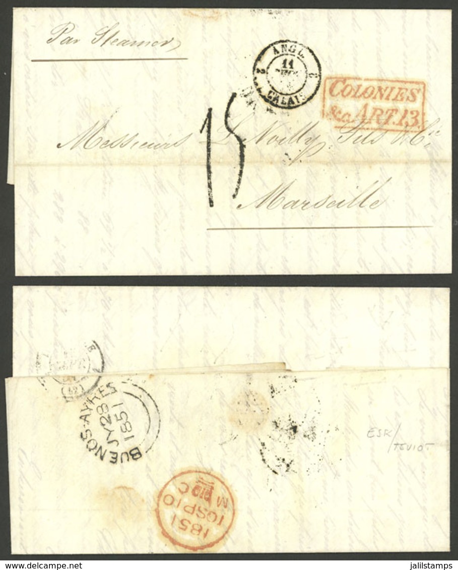 ARGENTINA: BRITISH MAIL: Long Entire Letter Sent From Buenos Aires To Marseille On 28/JUL/1851 By The Royal Mail (c - Autres & Non Classés