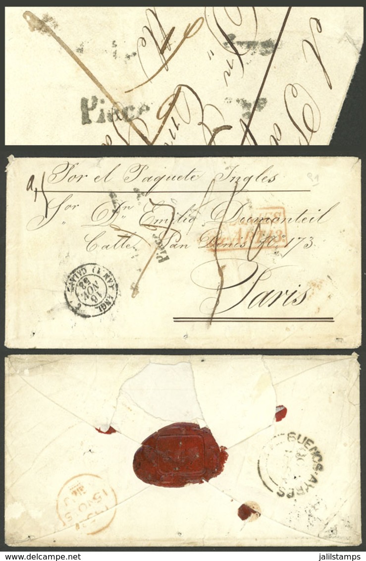 ARGENTINA: 2/OC/1852 Buenos Aires - Paris By BRITISH MAIL, Cover Carried By Steamers Prince (to Rio De Janeiro) And - Altri & Non Classificati