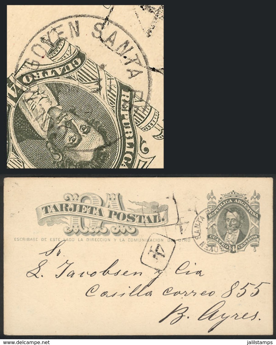 ARGENTINA: 4c. Postal Card Sent To Buenos Aires On 31/JA/1889, With Extremely Rare Cancel Of COLONIA IRIGOYEN (Sant - Autres & Non Classés