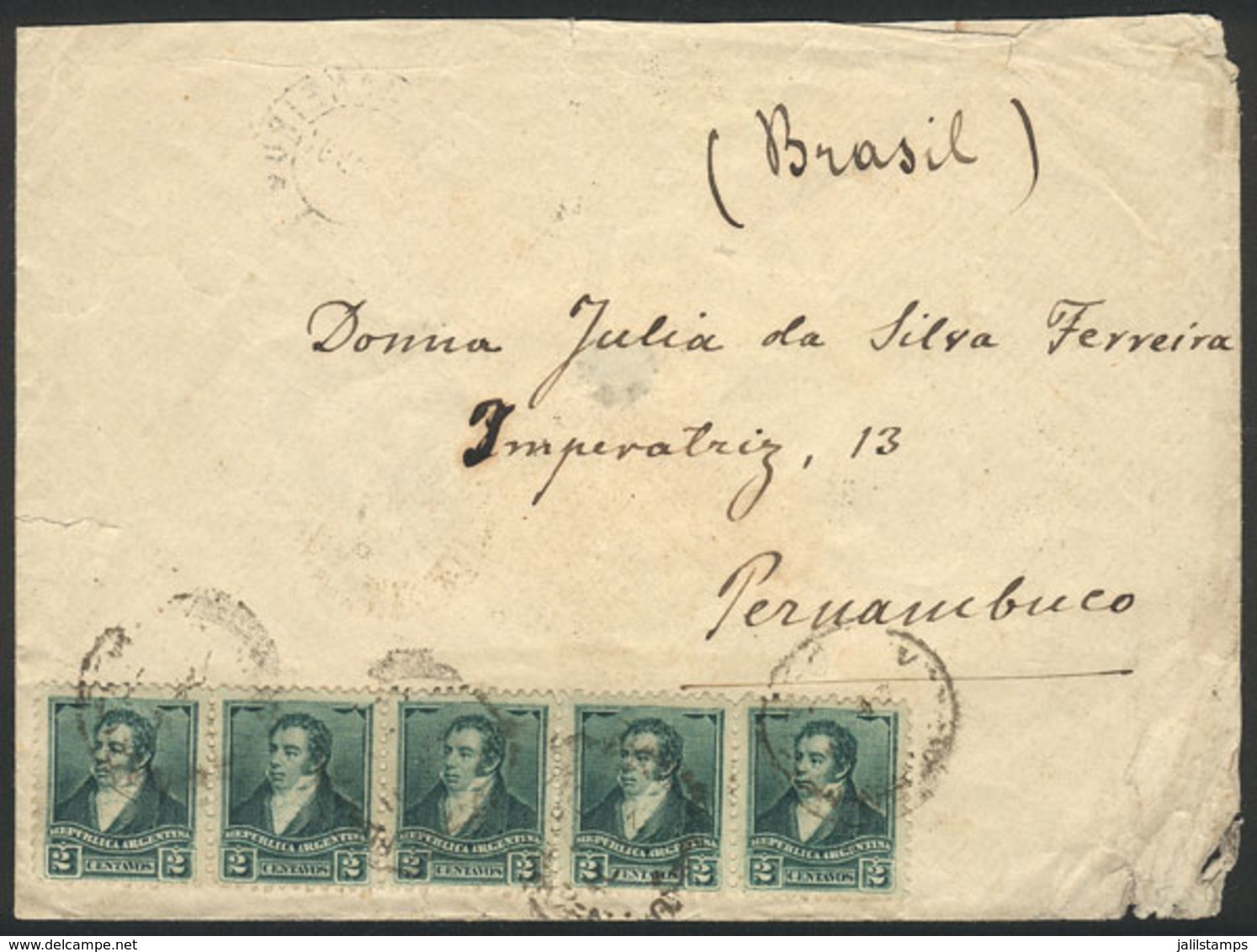ARGENTINA: Cover Franked With 10c., Sent To PERNAMBUCO (Brazil) In DE/1896, In Spite Of Being A Neighboring Country - Autres & Non Classés
