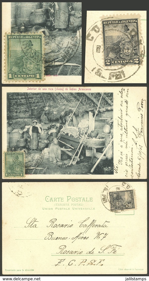 ARGENTINA: FERROCARRIL P. DE S.FE Nº1 (ROSARIO), Rare Postmark Of Provincial Railway PO Applied On 1c. Liberty, On - Altri & Non Classificati