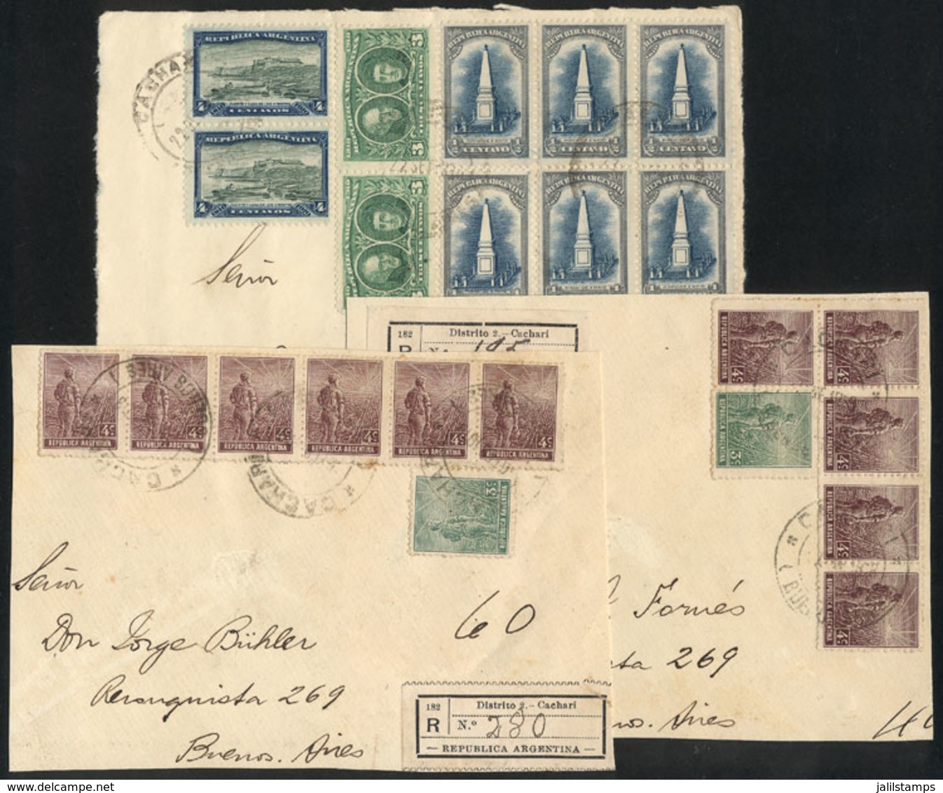 ARGENTINA: 3 Fronts Of Registered Covers Sent From CACHARÍ To Buenos Aires Between 1910 And 1915, Very Nice Frankin - Autres & Non Classés