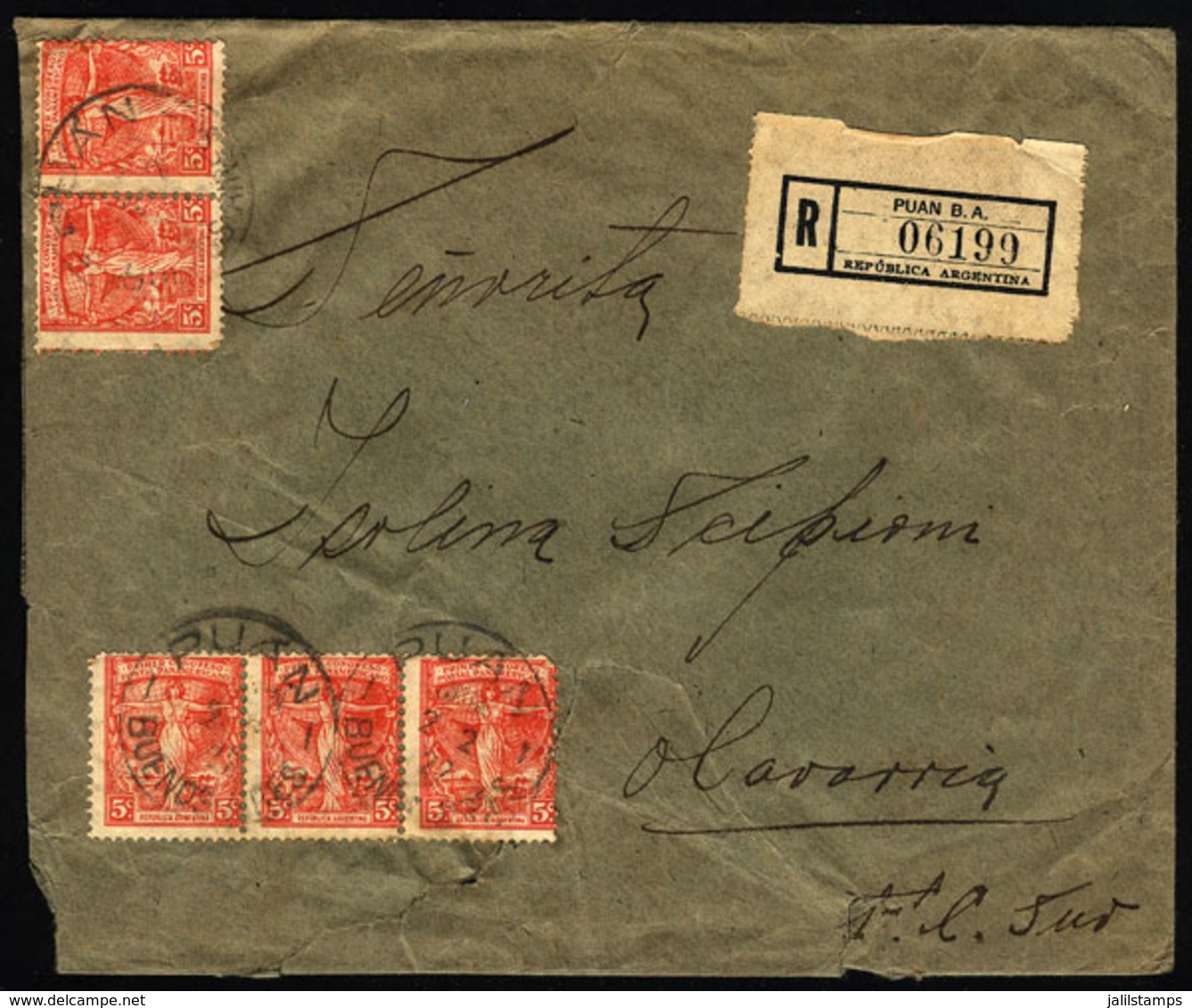 ARGENTINA: Registered Cover Sent From "PUAN" (Buenos Aires) To Olavarria On 22/JUN/1922." - Altri & Non Classificati