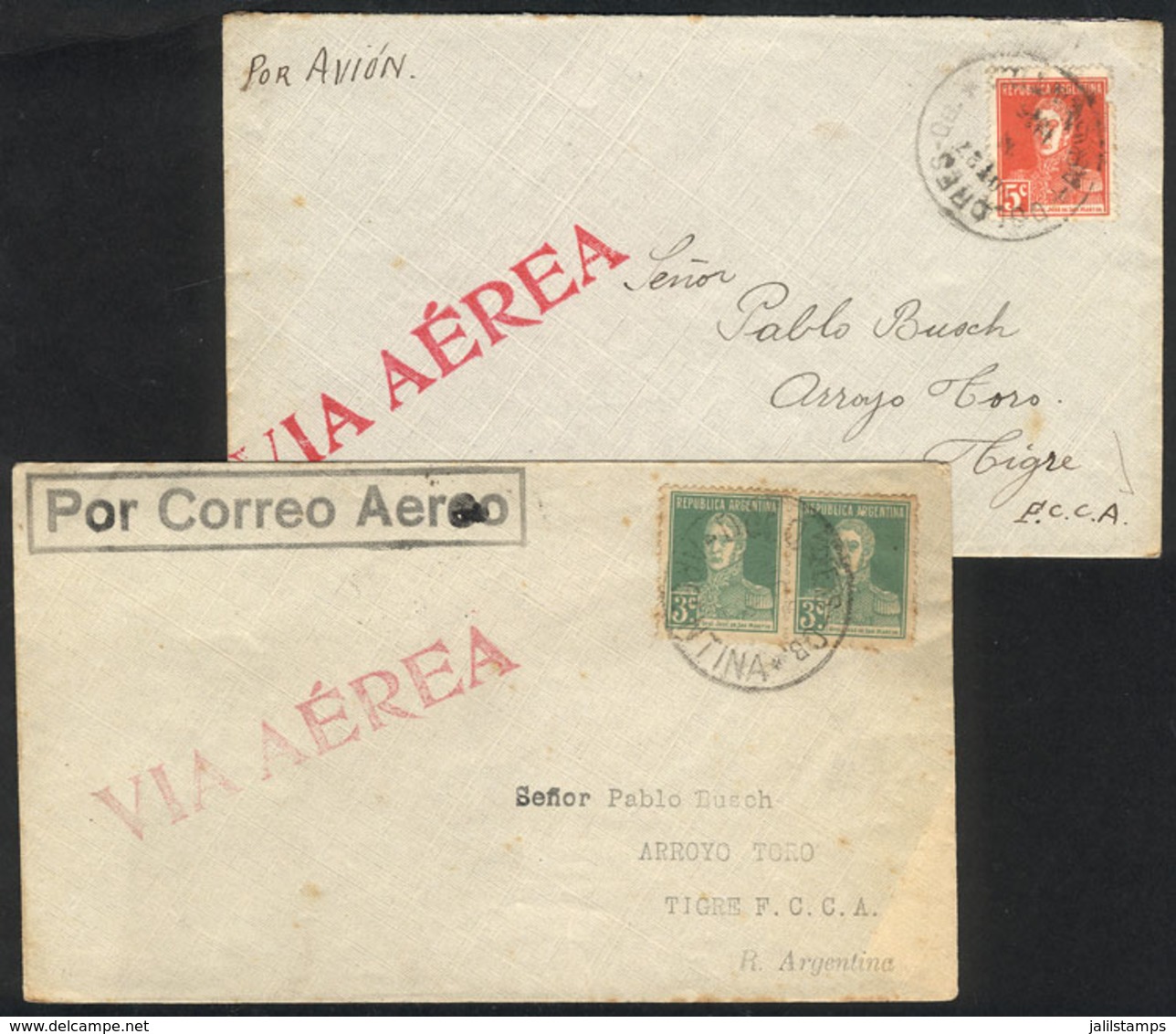 ARGENTINA: 2 Airmail Covers Carried By Aero Lloyd Córdoba, Sent From Villa Dolores (Córdoba) To Tigre On 27/OC And - Andere & Zonder Classificatie