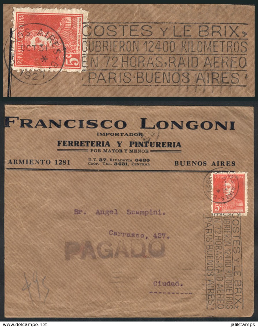 ARGENTINA: Cover Used In Buenos Aires On 31/OC/1927, With 5c. Franking And Slogan Cancel: Costes And Le Brix Flew 1 - Altri & Non Classificati