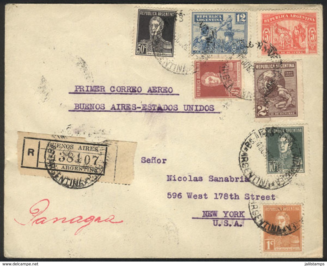 ARGENTINA: 11/OC/1929 Buenos Aires - New York: PANAGRA First Airmail, Very Nice Multicolored Postage, VF Quality! - Autres & Non Classés