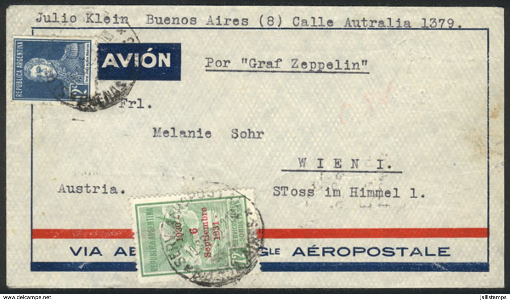 ARGENTINA: 19/SE/1931 Buenos Aires - Austria, By ZEPPELIN: Cover Franked With 84c., With Transit Backstamp Of Fried - Autres & Non Classés