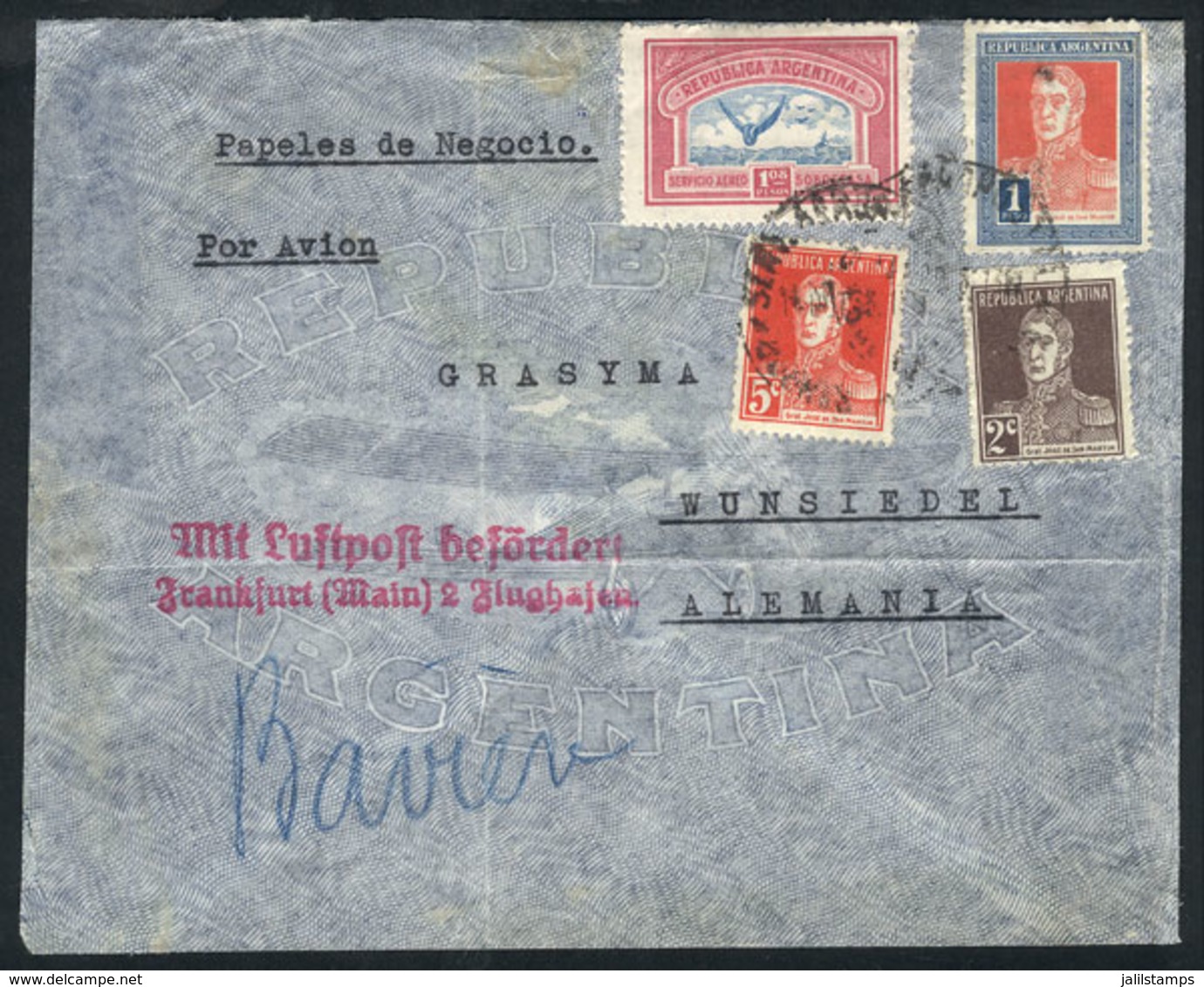 ARGENTINA: Airmail Cover Sent To Germany On 11/FE/1933 Franked With Rate For Commercial Papers: 15c. Ground Rate Up - Autres & Non Classés