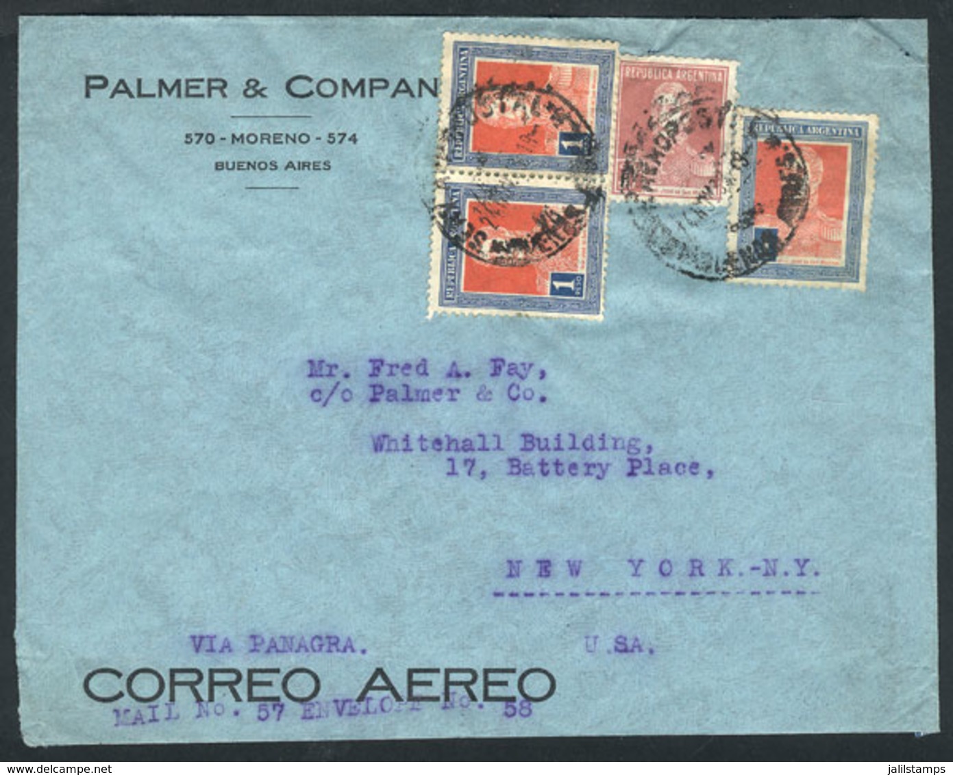 ARGENTINA: Airmail Cover Sent From Buenos Aires To New York On 24/NO/1933 Franked With 3.30P., VF And Interesting! - Autres & Non Classés