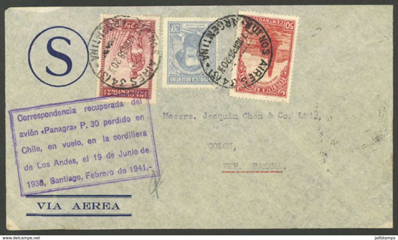 ARGENTINA: CRASH COVER: 2 Airmail Covers Sent From Buenos Aires To Panamá, The Flight Crashed In The Andes Mountain - Andere & Zonder Classificatie