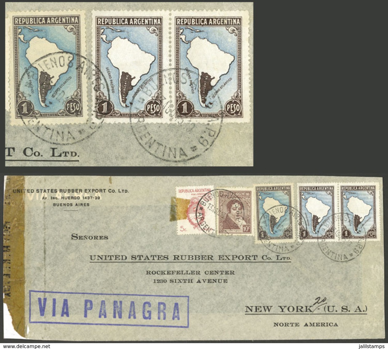 ARGENTINA: RARE MIXED POSTAGE: 1P. Map Without Borders On IMPORTED UNSURFACED PAPER (GJ.760) + Pair Of The Same Val - Autres & Non Classés