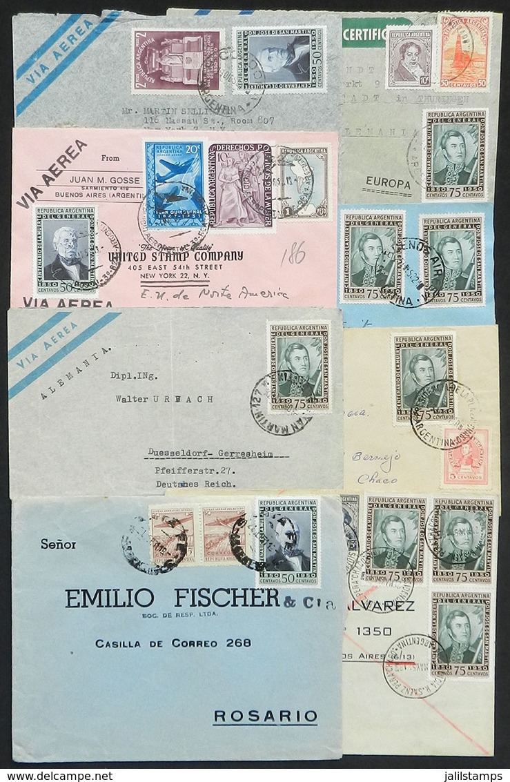 ARGENTINA: 8 Covers Used In 1950/2 With Nice Postages That Include Stamps Of The "Centenary Of San Martin" Issue, V - Altri & Non Classificati