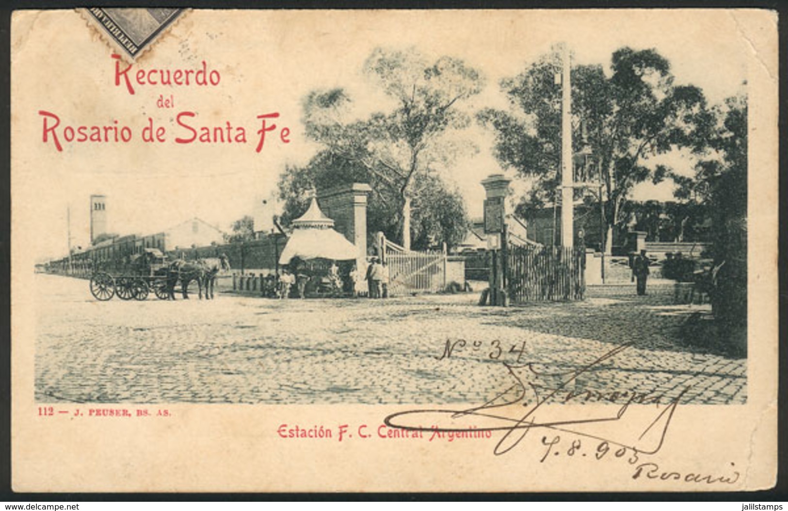 ARGENTINA: ROSARIO: Railway Station Of Central Argentino, Editor J. Peuser, Used In 1903, Very Nice View! - Argentinien