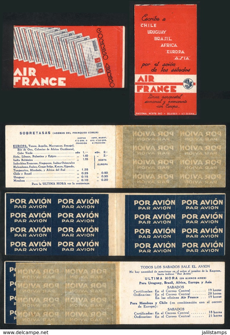 ARGENTINA: AIR FRANCE: Old Complete Booklet With 16 Labels "POR AVION", With Advertising Of The Airline And Rates, Gen - Ohne Zuordnung