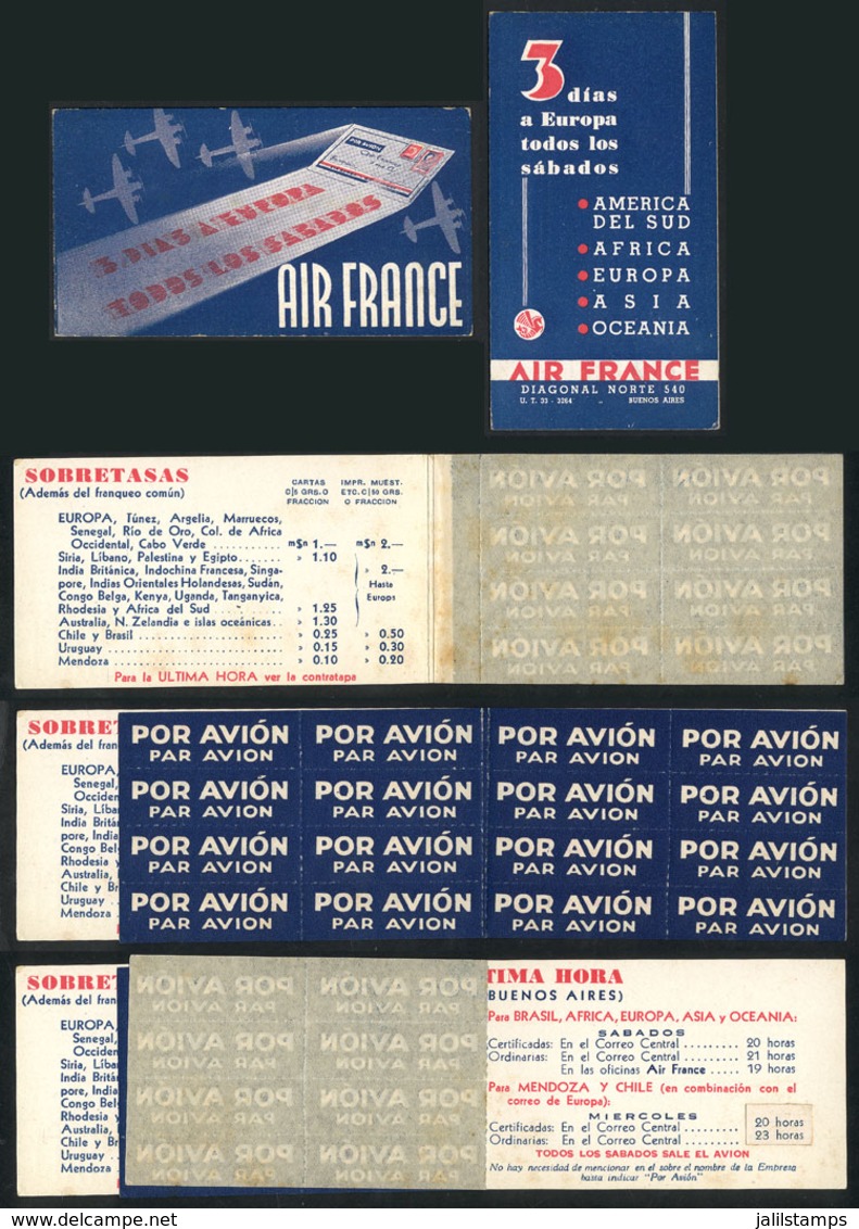 ARGENTINA: AIR FRANCE: Old Complete Booklet With 16 Labels "POR AVION", With Advertising Of The Airline And Rates, Gen - Ohne Zuordnung